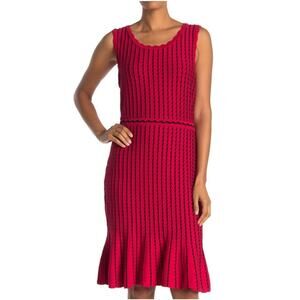 Nina Leonard Striped Sleeveless Sweater Dress Tulip Hem Lightweight Red Black S
